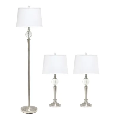 Lalia Home Crystal Drop Table and Floor Lamp Set Metallic Silver : Metallic Silver, Brushed Nickel Base ,Modern Lighting