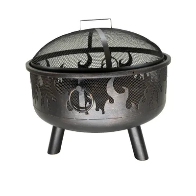 Wood Burning Outdoor Fire Pit with Flames - Black - Endless Summer: Steel Frame, Flame Retardant, 23 Height