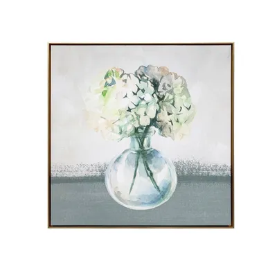 Gallery 57 29 x 29 Hydrangea in Vase Floating Wall Canvas : Modern Botanical Digital Art, Framed in Gold