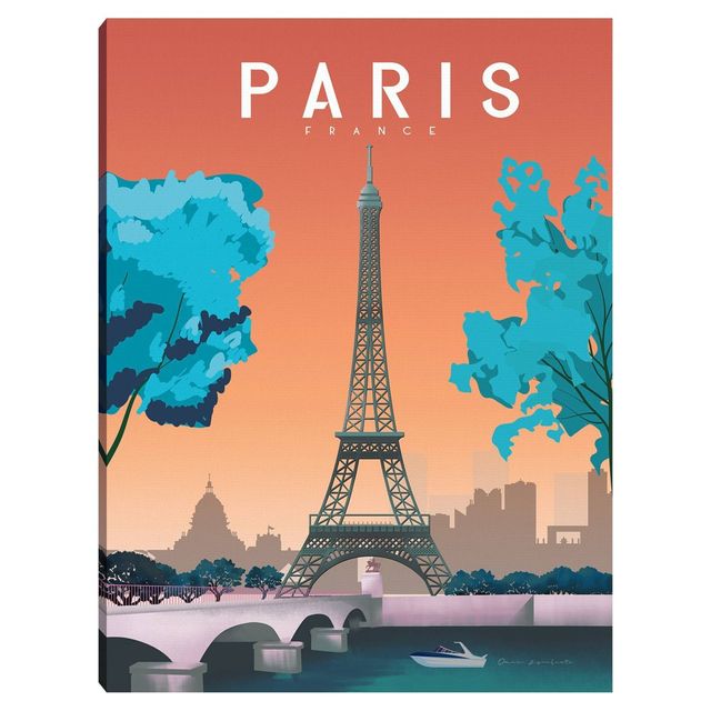 18 x 24 Paris 2 by Omar Escalante Canvas Art Print - Masterpiece Art Gallery: Eiffel Tower & Seine River Wall Decor