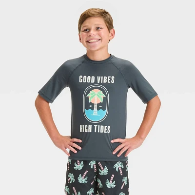 Boys Short Sleeve Tree Printed Rash Guard Top