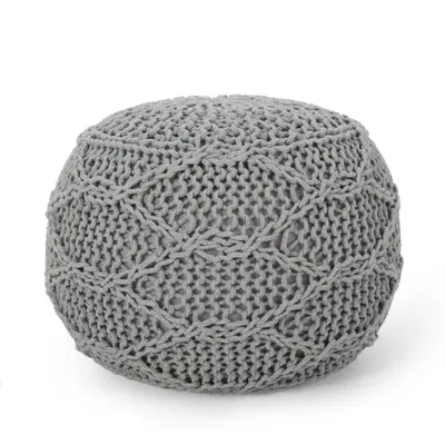 Morven Modern Knitted Cotton Round Pouf - Home