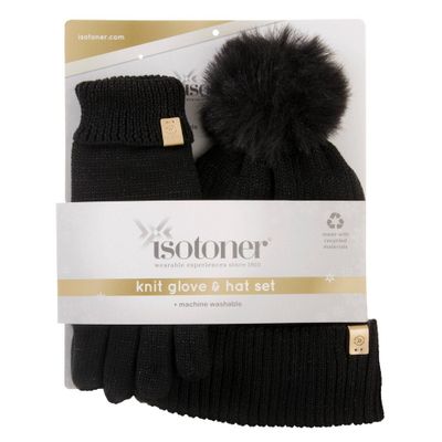 Isotoner Adult Knit Glove and Beanie Gift Set - Black