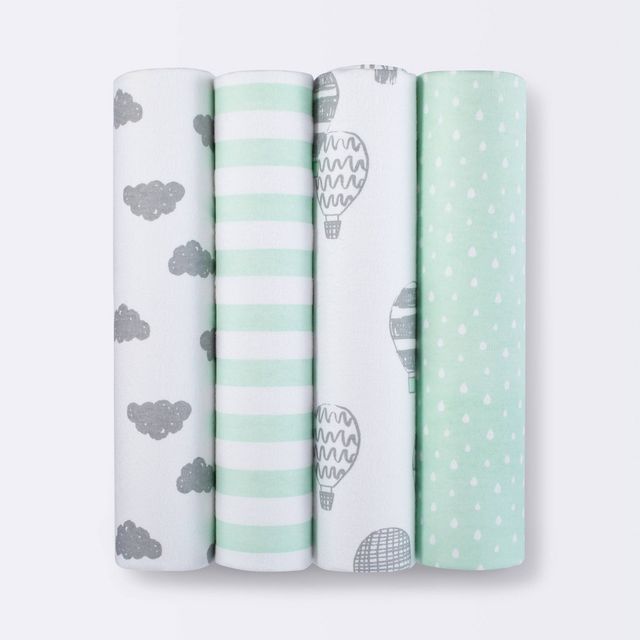 Flannel Baby Blanket In the Clouds 4pk - Cloud Island Green