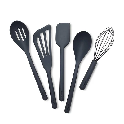 GreenPan 5pc Platinum Silicone Tools Utensil Set Charcoal Gray: BPA-Free, Dishwasher-Safe, Steel & Silicone, Lifetime Warranty