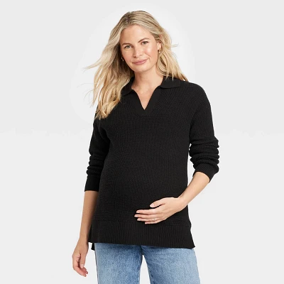 Polo Collar Maternity Sweater - Isabel Maternity by Ingrid & Isabel Black XL