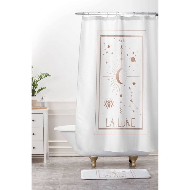 Emanuela Carratoni La Lune or The Moon Shower Curtain White - Deny Designs: Polyester Microfiber, Buttonhole Top, Machine Washable