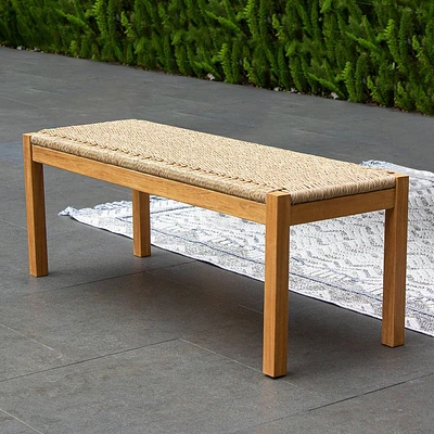 Cambridge Casual Carmel Teak Honey Twist Wicker Outdoor Backless Bench