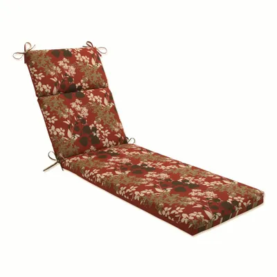 Outdoor Reversible Chaise Lounge Cushion - Brown/Red Floral/Stripe - Pillow Perfect