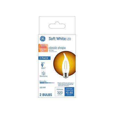 GE 2pk 40W Soft White LED CAM Decorative Light Bulbs