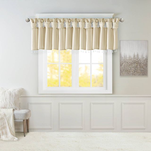 26x50 Lillian Faux Silk Twisted Tab Valance with Beads : Madison Park Window Valance