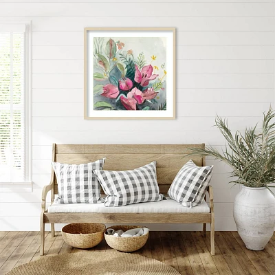 Amanti Art 33x33 Bougainvillea Garden I by Jacob Q Wood Framed Wall Art Print: Modern Lithograph, Wire Mounted
