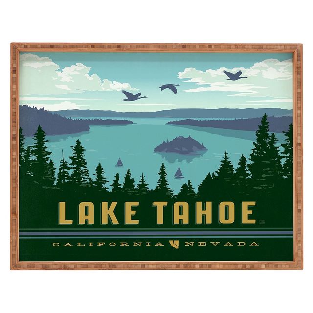 Anderson Design Group Lake Tahoe Rectangle Tray - Green - Deny Designs: Wood, 18x14 for Coffee Table Decor