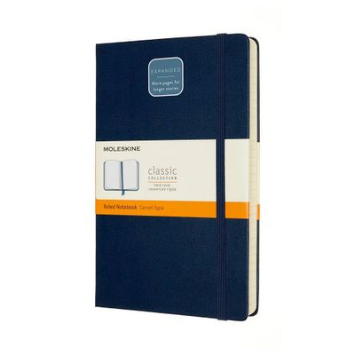 Moleskine Ruled Notebook LG Expanded Hard Cover Sapphire Blue: 400 Pages, Narrow Lined, 5.125 x 8.25 Inches, Journal