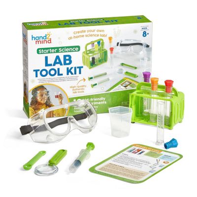 hand2mind Starter Science Lab Tools Kit: Laboratory Kit with Science Goggles, Test Tubes, Beakers, for Kids 8+