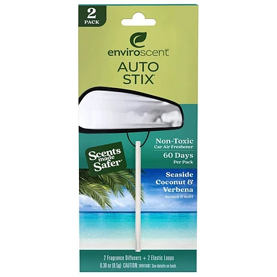 Enviroscent Auto Stix 2pk Seaside Coconut and Verbena: Non-Toxic Car Freshener, Lemon Verbena & Coconut Scent