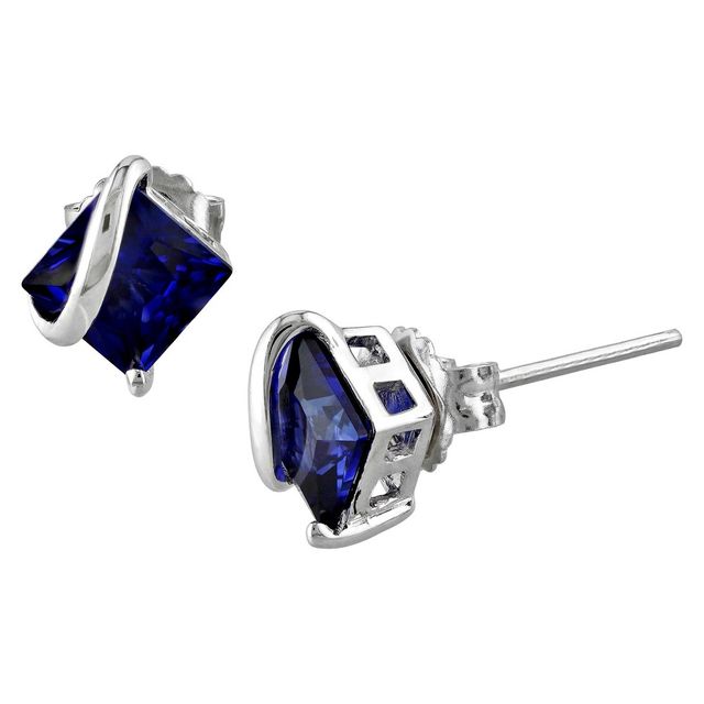 2.68 CT. T.W. Square Simulated Sapphire Stud Earrings in Sterling Silver - Gold/White