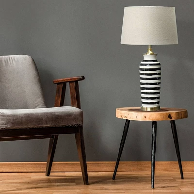 Storied Home Striped Ceramic Table Lamp with Brushed Gold Accents : ETL Listed, Modern Decor