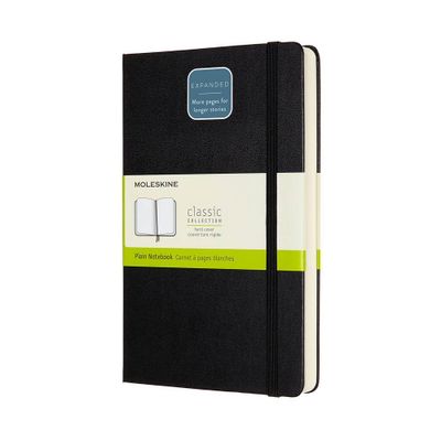 Moleskine Blank Notebook Expanded LG Hard Cover Black: Journal, 400 Pages, Acid-Free, Elastic Closure, Ribbon Marker