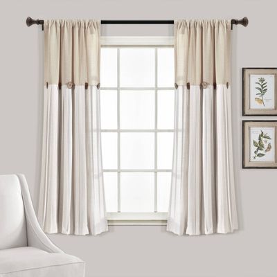 63x40 Farmhouse Linen Button Light Filtering Window Curtain Panel Beige - Lush Dcor: Modern Cotton Rod Pocket