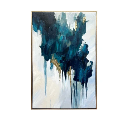 Gallery 57 24x36 Turquoise Glimmer Abstract Hand Painted Floating Framed Wall Art Print