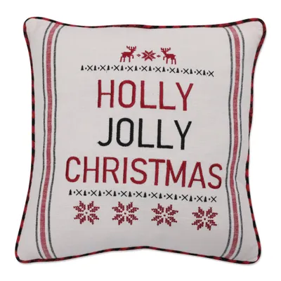 18x18 Holly Jolly Christmas Indoor Square Throw Pillow - Pillow Perfect: Embroidered, Scandinavian Design, Zippered