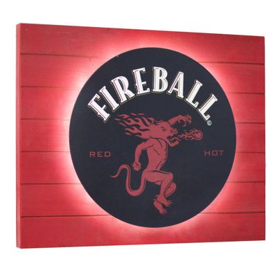 Fireball Whisky Vintage Metal Backlit LED Wall Sign Panel Black - American Art Decor