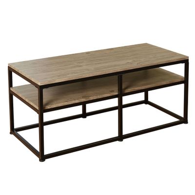 Piazza Contemporary Coffee Table Black/Natural - Buylateral: Rectangular with Fixed Shelf, Metal Frame, MDF Top