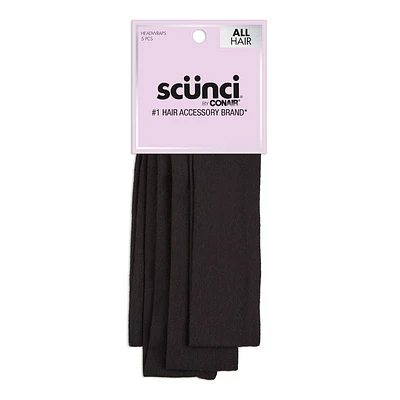 scnci No Damage Stretch Fabric Headbands - Black - All Hair - 5pk