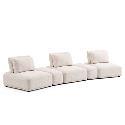 HOMES: Inside + Out 5pc Povoa 159 Modular Curved Sectional Sofa Modern Chenille with Extendable Backrest Light Brown