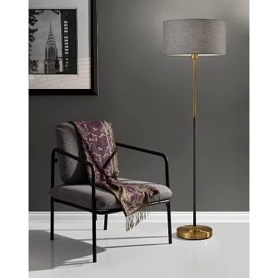 59 3-way Bergen Floor Lamp Black - Adesso: Mid-Century, Antique Brass Mix, Gray Shade