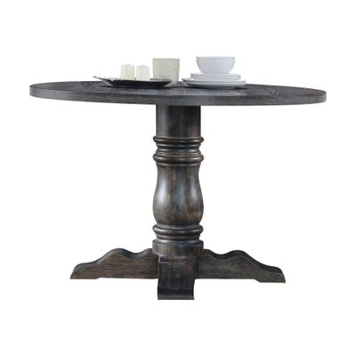 Wallace Dining Table Weathered Gray - Acme Furniture: Round, Pedestal Base, Seats 4