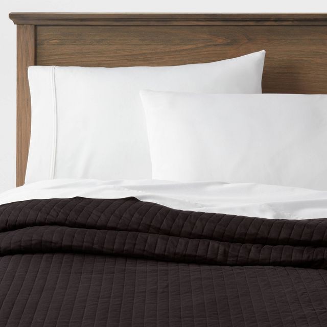 Full/Queen Washed Cotton Sateen Quilt Black - Threshold: Midweight, Machine Washable, OEKO-TEX Certified