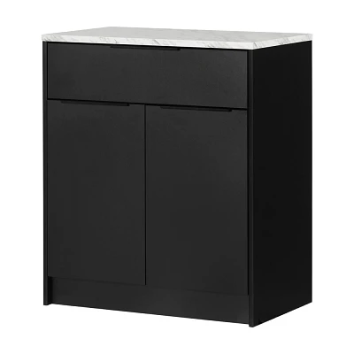 South Shore Olio Kitchen Island Matte Black/Faux White Marble