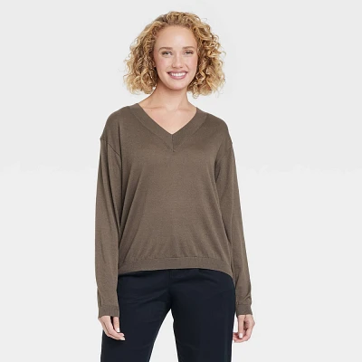 Women Fine Gauge V-Neck Pullover Sweater