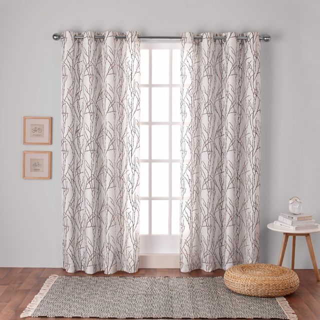 Set of 2 84x54 Branches Linen Blend Grommet Top Window Curtain Panel Natural - Exclusive Home