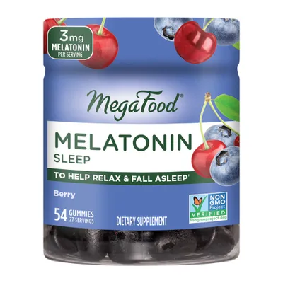 MegaFood 3mg Melatonin Gummies for Adults - Sleep Gummies - Berry - Vegan - 54ct