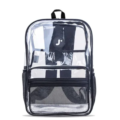 JWorld Clear Transparent Tpu 17 Backpack - All Clear: Durable TPU, Water-Resistant, for School, Stadium, Concerts, Up to 16 Laptop Sleeve