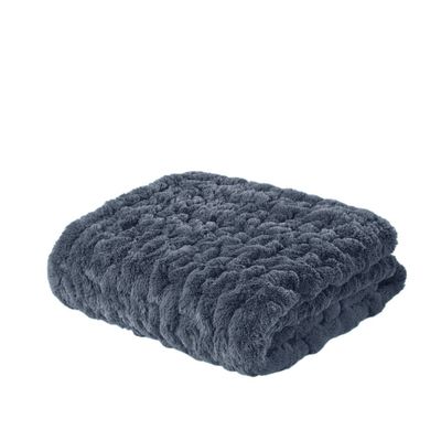 50x60 Ruched Faux Fur Throw Blanket Slate Blue - Madison Park
