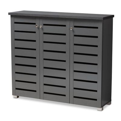 Baxton Studio 3 Door Adalwin Wooden Entryway Shoe Storage Cabinet Gray: MDF Composite, Holds 20 Pairs