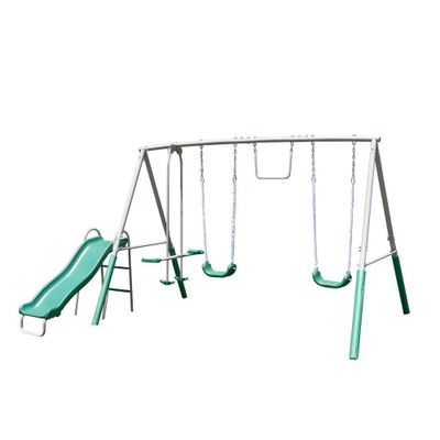 The Swing Company Yonkers Metal Swing Set with Glide Ride Trapeze Bar and 5 Slide