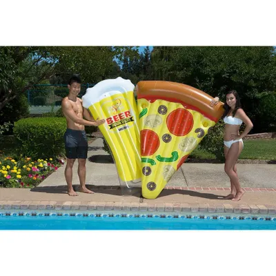 Poolmaster Inflatable Swimming Pool Mattress Floats with Slice O Pizza and Beer Mug Combo