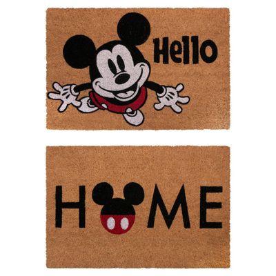 Mickey Mouse 2pk Home Hello Coir Door Mats: Slip Resistant, Rubber Backed, Outdoor Use