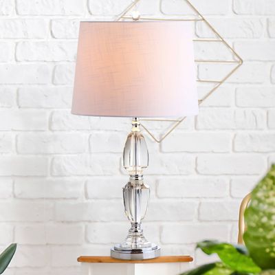 27 Crystal Graham Table Lamp with Linen Shade for Nightstand - JONATHAN Y