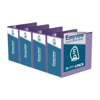 Easyview 4pk 5 Premium 11x17 Angled D-Ring Binder Purple: Hard Cover, 700 Sheet Capacity, 2 Pockets, Polypropylene