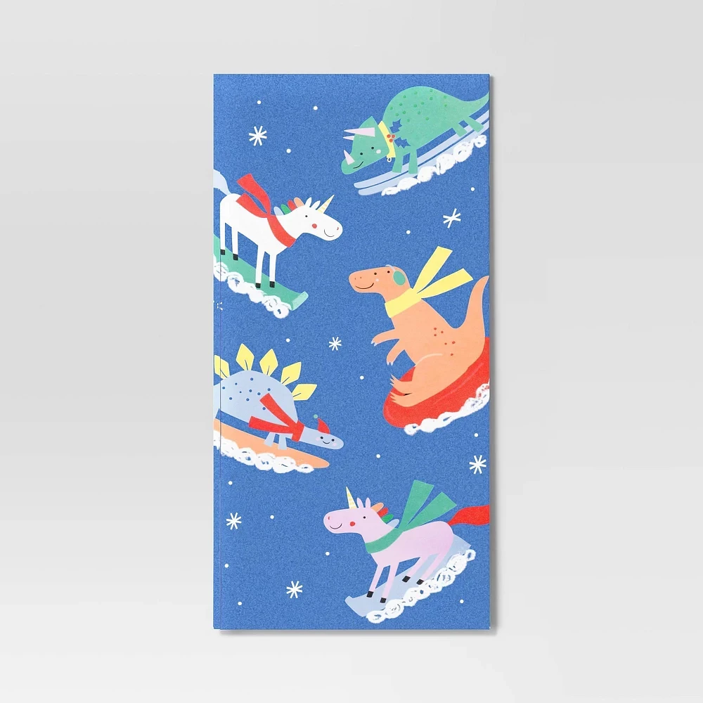 Sledding Unicorns and Dinosaurs Christmas Treat Gift Bag Blue - Wondershop