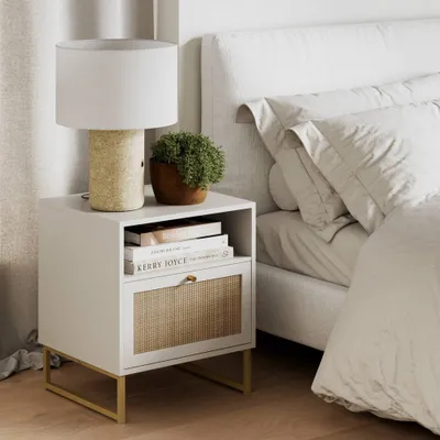 Nathan James 22 Mina Rattan and Wood Nightstand : Enclosed Storage