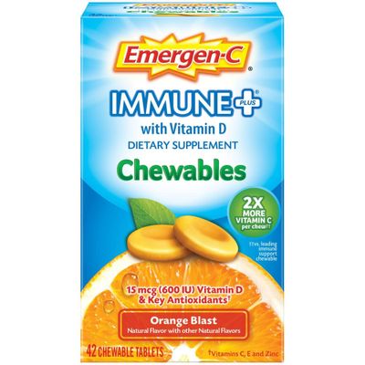 Emergen-C Immune+ Dietary Supplement Chewable Tablets with Vitamin D - Orange Blast - 42ct