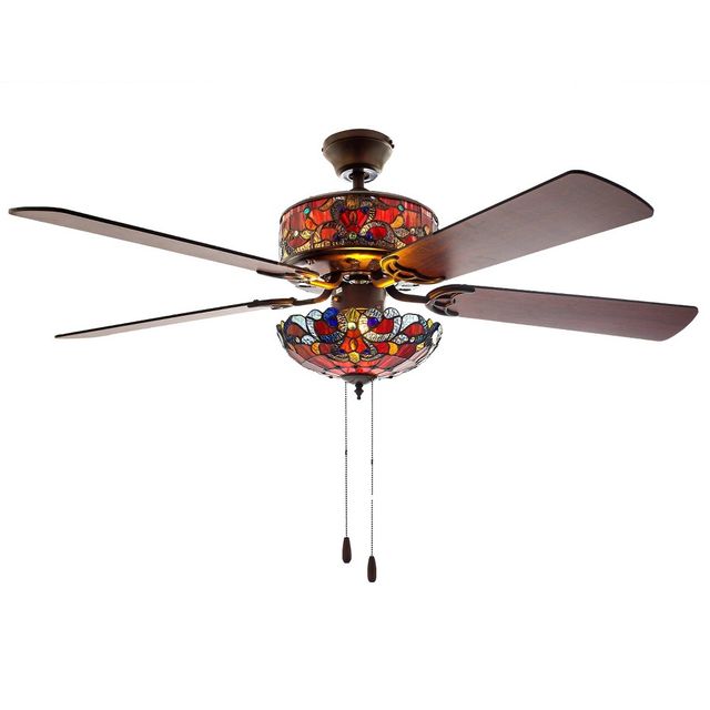 River of Goods 52 LED Glass Tiffany Style Stained Magna Carta Lighted Ceiling Fan: 5-Blade Chandelier Fan with Pull Chain