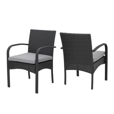 Cordoba 2pk Wicker Patio Dining Chair with Cushion - Gray - Christopher Knight Home